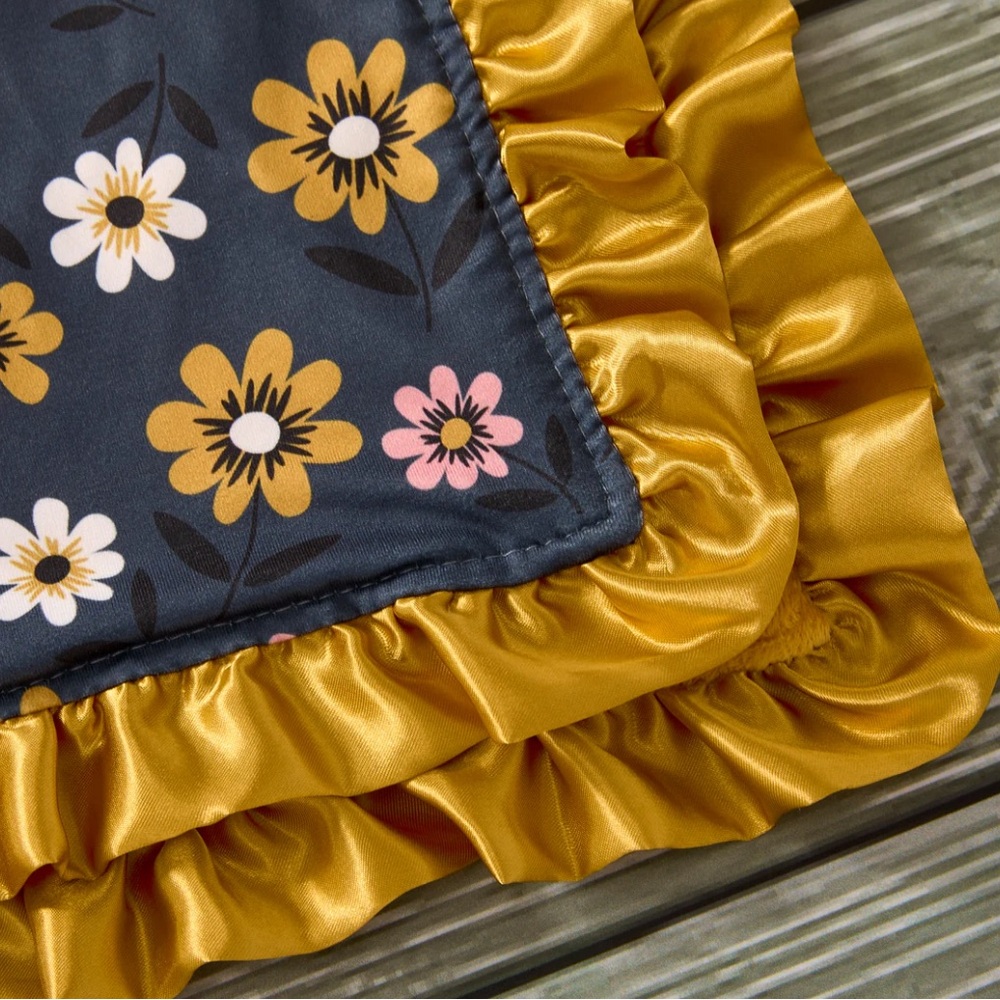 Floral Kids Blanket with Gold Trim